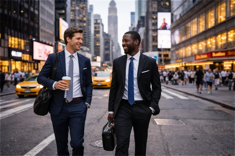 Business travelers walking in New York City during a corporate travel trip