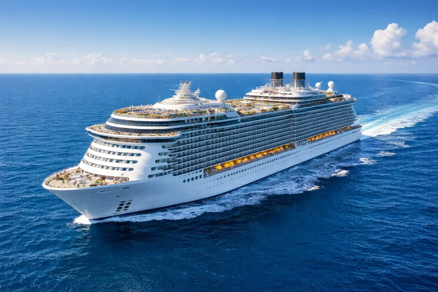 Cruise ship sailing on open ocean