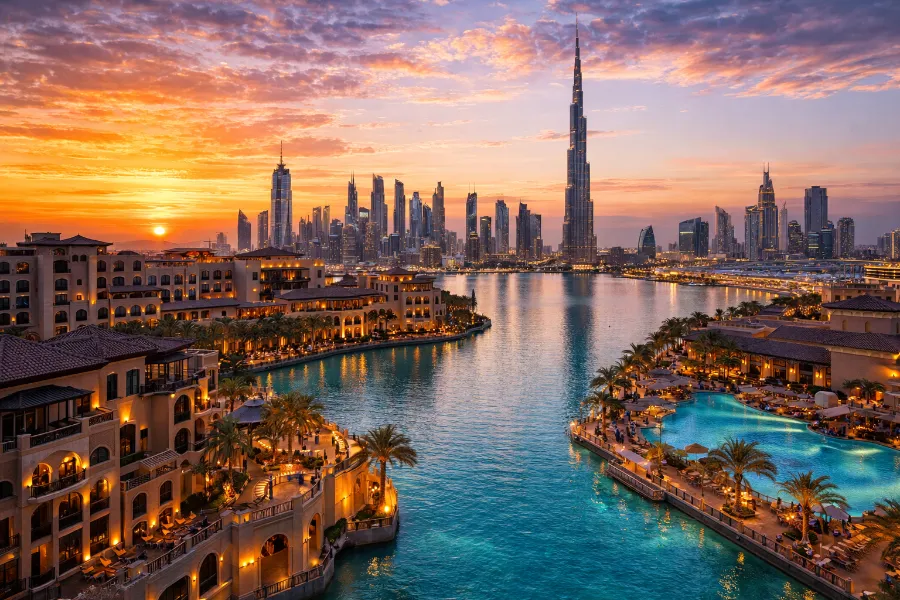 Dubai skyline at sunset