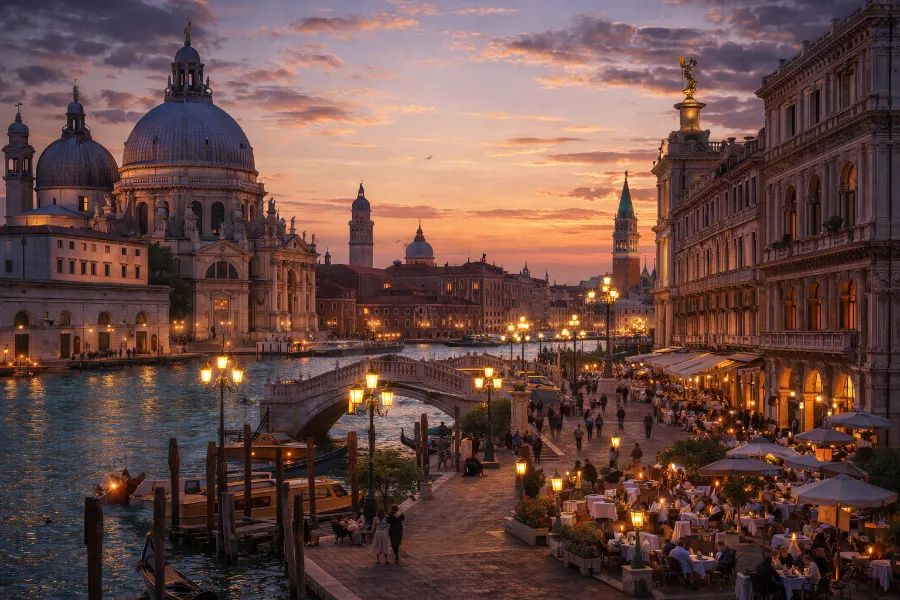 Venice canal at sunset