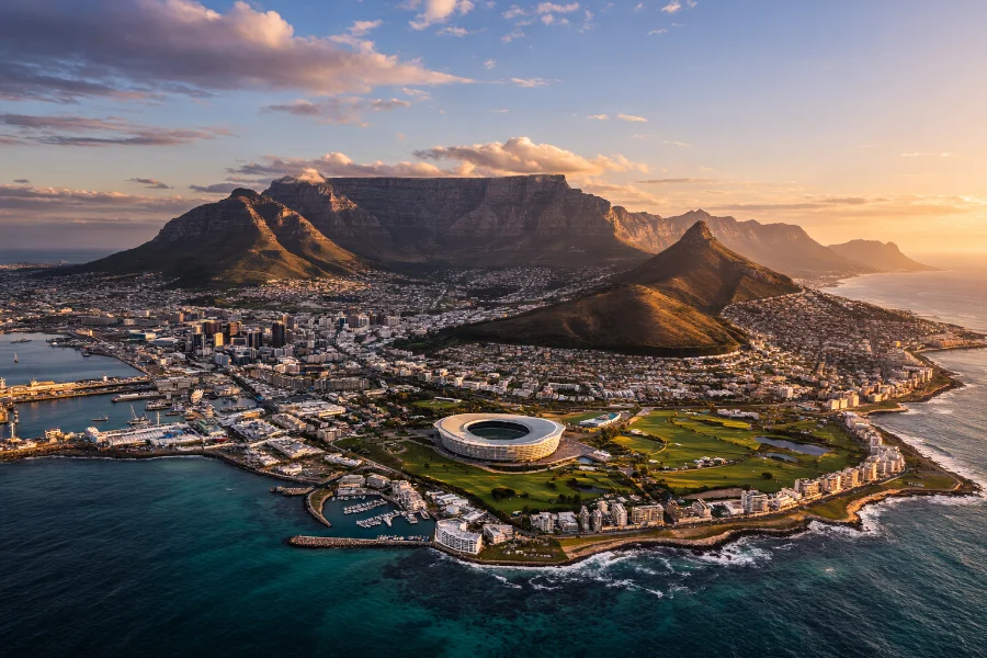 South African coastline and Cape Town skyline